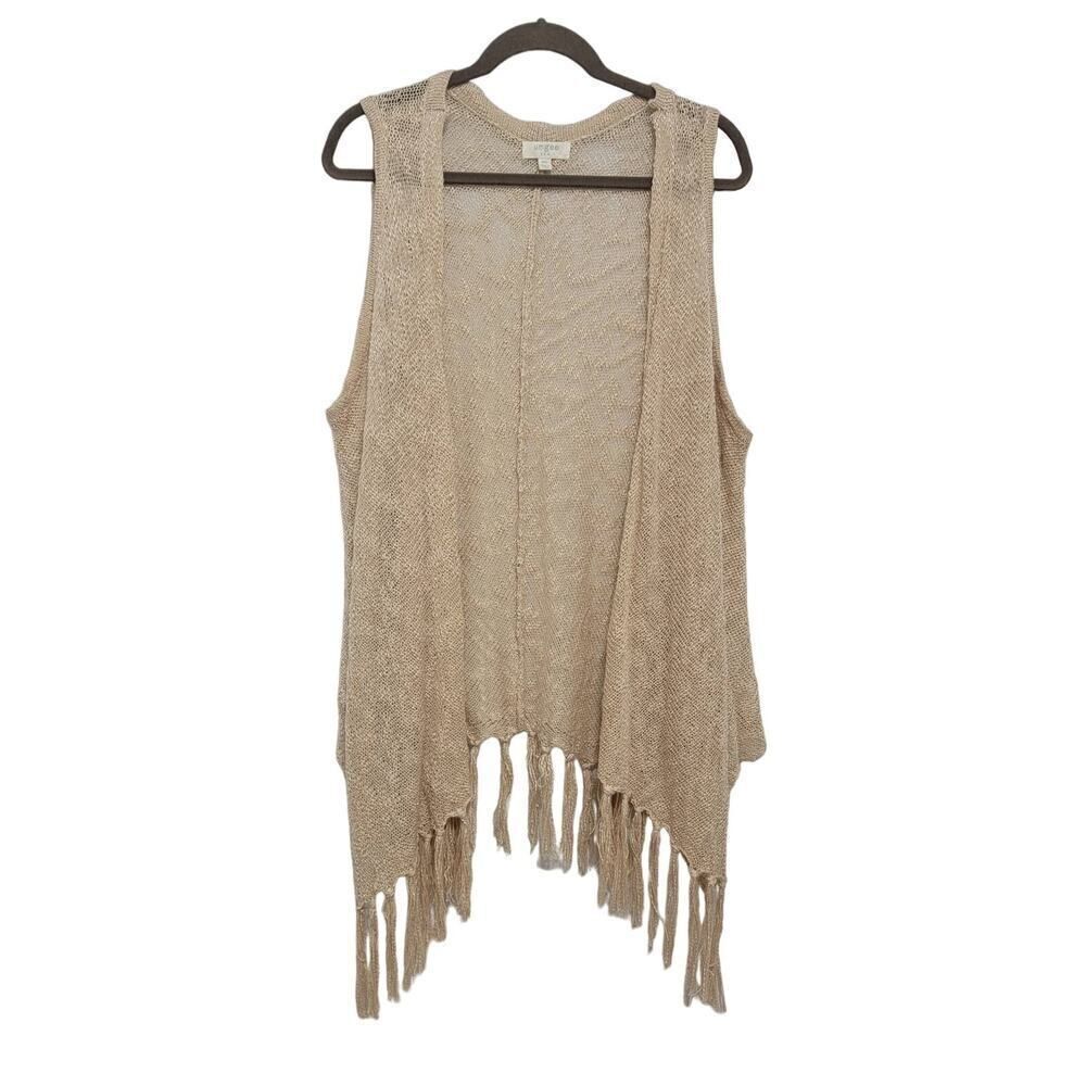 Umgee Fringe Faircore Longline Blush Beige Cream Open Front Vest
